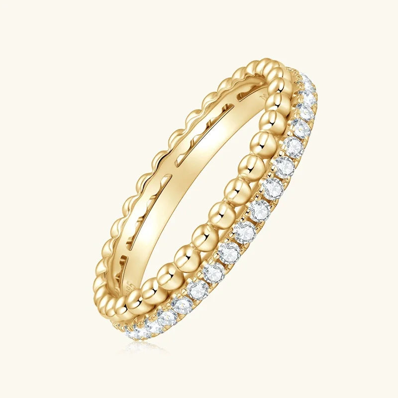 Anziw 1.5mm D Moissanite Half Eternity Ring 925 Sliver Double Hoops Rings Finger Bands for Women Trendy Jewelry Valentine's Gift