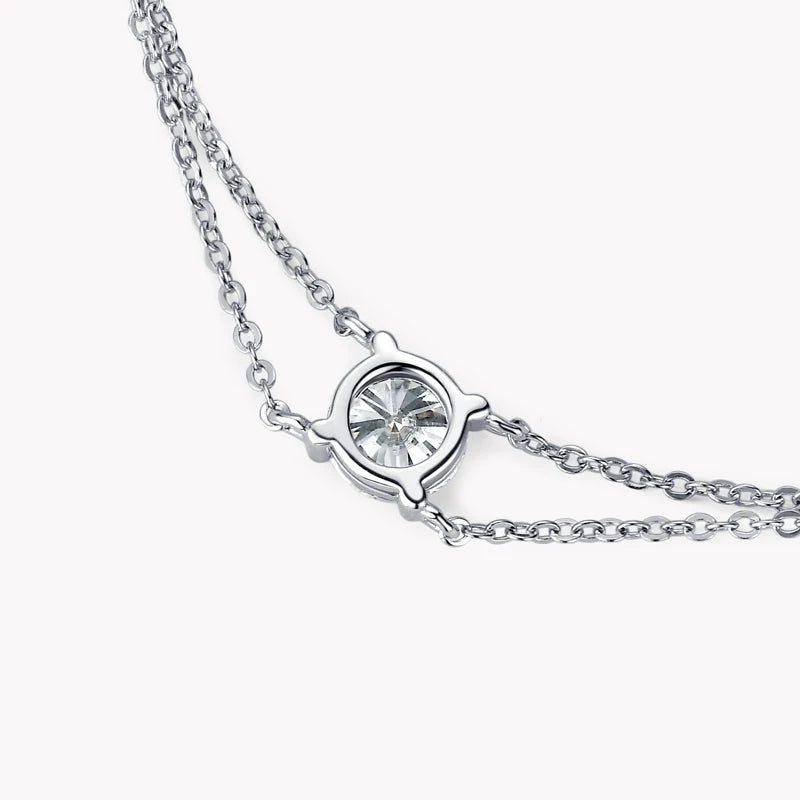 Anziw S925 1ct 6.5mm D Round Moissanite Bracelet for Women Classic Double Chain 925 Silver Bracelet Adjustable Hand Jewelry Gift