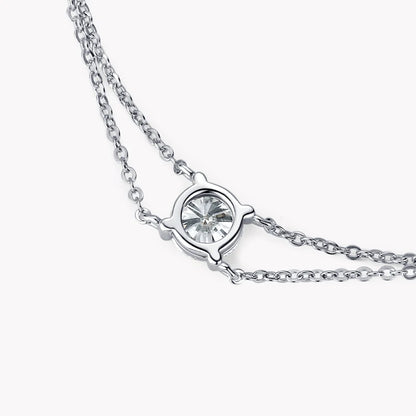 Anziw S925 1ct 6.5mm D Round Moissanite Bracelet for Women Classic Double Chain 925 Silver Bracelet Adjustable Hand Jewelry Gift