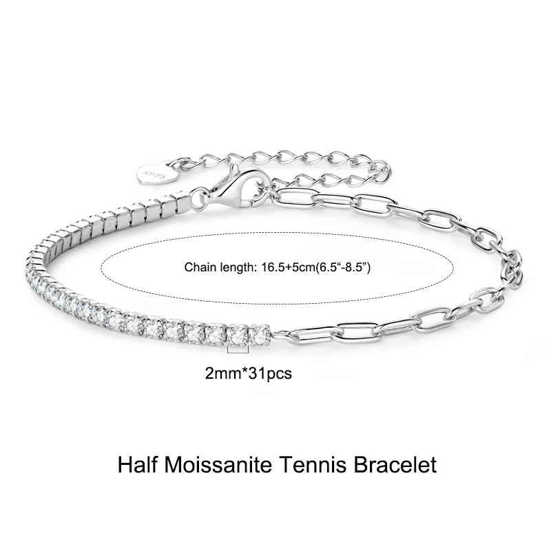 Anziw 925 Sterling Silver Plated 14K Gold Tennis Bracelet 3mm 5mm D VVS1 Round Moissanite Bracelets for Women Men Couples Gifts
