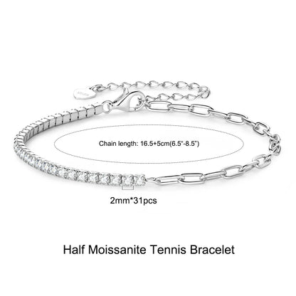 Anziw 925 Sterling Silver Plated 14K Gold Tennis Bracelet 3mm 5mm D VVS1 Round Moissanite Bracelets for Women Men Couples Gifts