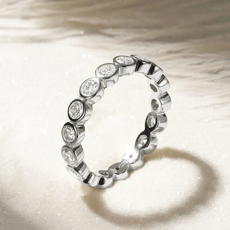 Anziw 2026 Trendy Full Eternity Ring 3mm Moissanite Bezel Bands for Women Couples Real 925 Sliver Finger Jewelry Valentine Gift