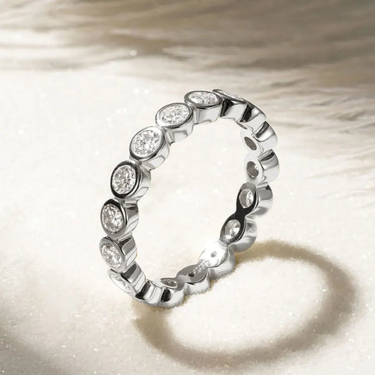 Anziw 2026 Trendy Full Eternity Ring 3mm Moissanite Bezel Bands for Women Couples Real 925 Sliver Finger Jewelry Valentine Gift