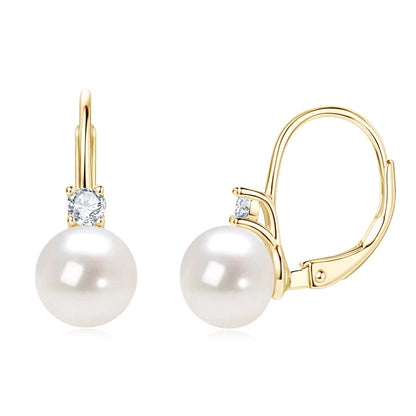 Anziw 925 Sterling Silver 8-9mm Natural Freshwater Pearl and 3mm Moissanite Hoop Drop Earrings Wedding Fine Jewelry for Women