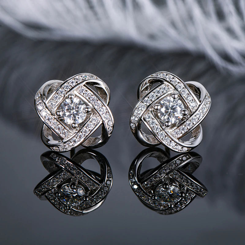 Anziw Original Certified Wedding Stud Earrings 4mm Moissanite Twist Flower Earrings for Women 925 Sterling Silver Jewelry Party