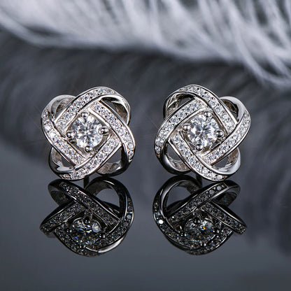Anziw Original Certified Wedding Stud Earrings 4mm Moissanite Twist Flower Earrings for Women 925 Sterling Silver Jewelry Party