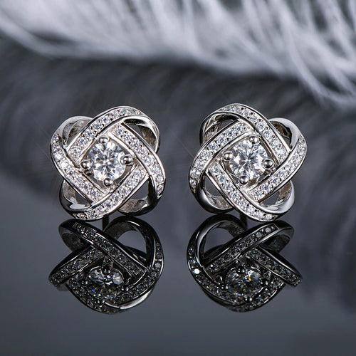 Anziw Original Certified Wedding Stud Earrings 4mm Moissanite Twist Flower Earrings for Women 925 Sterling Silver Jewelry Party