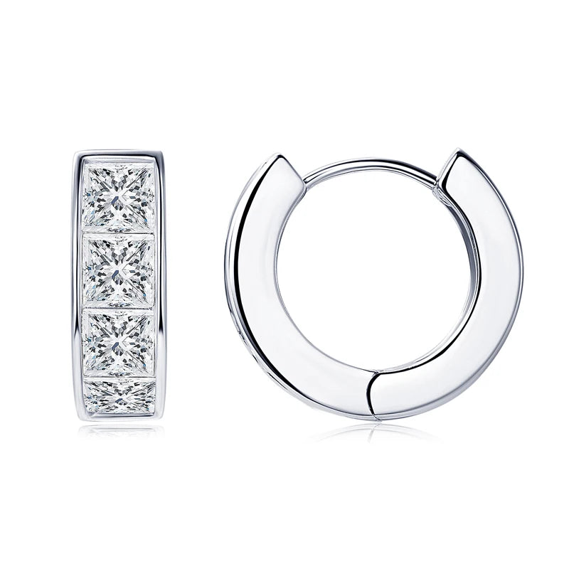 Anziw 3.20CTTW Princess Cut Moissanite Hoop Earrings 100% 925 Silver for Women Jewelry Small Hoops Huggie Inner Diameter 11mm