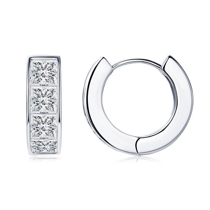 Anziw 3.20CTTW Princess Cut Moissanite Hoop Earrings 100% 925 Silver for Women Jewelry Small Hoops Huggie Inner Diameter 11mm