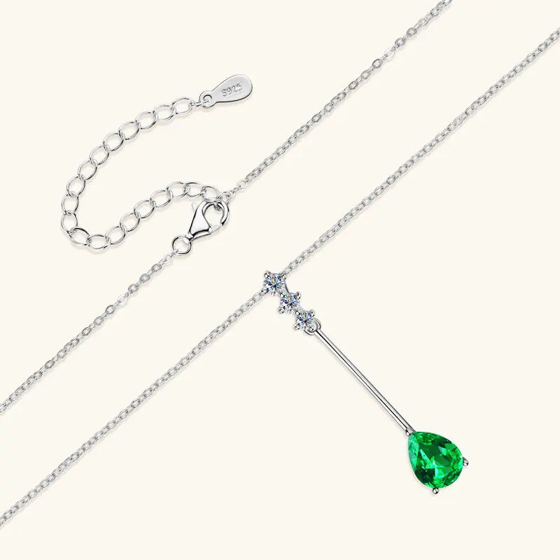 Vintage Round Oval Pear Cut Artificial Emerald Pendant Necklace 925 Silver Luxury Green Gemstone Waterdrop Bar Pendant for Women