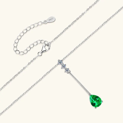 Vintage Round Oval Pear Cut Artificial Emerald Pendant Necklace 925 Silver Luxury Green Gemstone Waterdrop Bar Pendant for Women