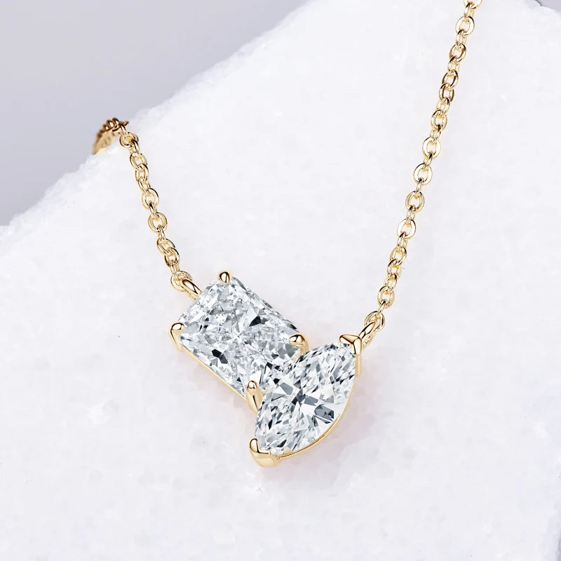 3CTW. 2ct Emerald Cut and Pear Cut D Moissanite Pendant Necklace for Women s925 Silver Certified Jewelry Party Birthday Gift