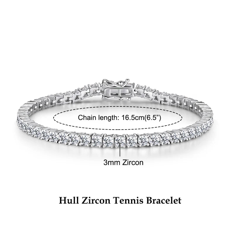 Anziw 925 Sterling Silver Plated 14K Gold Tennis Bracelet 3mm 5mm D VVS1 Round Moissanite Bracelets for Women Men Couples Gifts