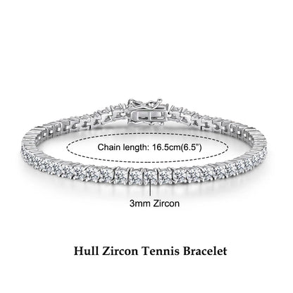 Anziw 925 Sterling Silver Plated 14K Gold Tennis Bracelet 3mm 5mm D VVS1 Round Moissanite Bracelets for Women Men Couples Gifts