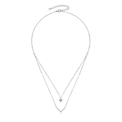 Anziw V Letter 5mm Moissanite Pendant Double Layer Necklace for Women 925 Sterling Silver Chain Clavicle 2025 New Jewelry Gifts