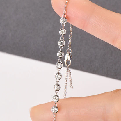 Anziw Fashion 925 Sterling Silver Bubble Bracelet 2.5mm D Color Bezel Moissanite Bracelets for Women Birthday Gift Fine Jewelry