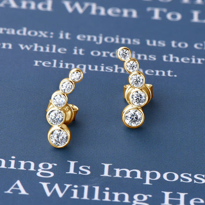 Anziw Earrings Climber with D0.43CT Bezel D Color Moissanite Piercing Studs 100% 925 Silver for Women Jewelry with Certificate