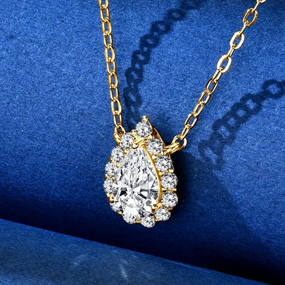 S925 Teardrop Necklace 1.0CT Pear Cut D Moissanite Pendant Necklaces for Women 925 Silver Adjustable Chain Certified Jewelry
