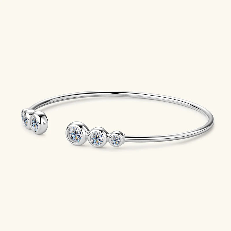 Anziw Simple Open Ended Bracelets Cuff Silver 925 D Color Moissanite Bracelet Bangle for Women Luxury Gold Plated Charm Jewelry