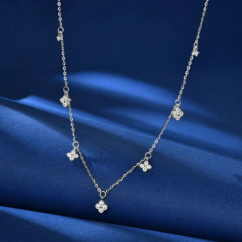 Anziw 2mm Moissanite Pendant Necklace for Women 925 Silver Four Clover Flower Clavicle Necklaces Charm Valentine Gift 2025 Trend
