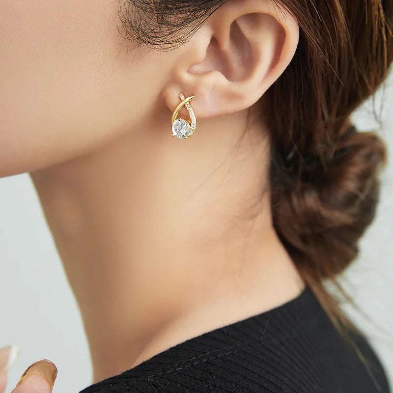 Anziw Real 925 Silver Stud Earrings 0.5ct Moissanite Drop Fishtail Cross Piercing Ear Earring 2023 Korean Trendy Women's Jewelry