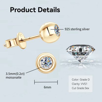 Anziw Bezel 5mm 6.5mm 1CT D Color Moissanite Earrings 925 Sterling Silver Plated K Gold Earrings for Men Women Gift Valentine's