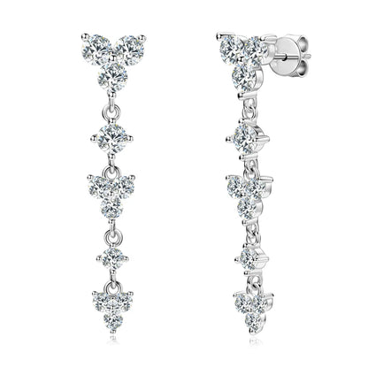 Real 925 Silver 4mm D Color Moissanite Long Drop Earrings Piercing Studs Wedding Party Fine Jewelry for Women 2024 Trend Gift