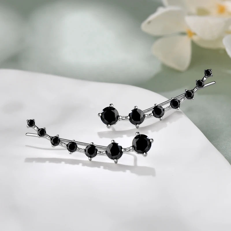 Anziw 925 Silver Full Moissanite Earrings Climber 7 Star Crawler Stud Ear Cuff for Women Black White Moissanite Jewelry Gifts