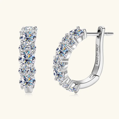 Anziw Sparking VVS1 Moissanite Earrings S925 Silver U Shape Hoop Earrings for Women Hot Sale Wedding Jewelry Certified 2.76CTTW.