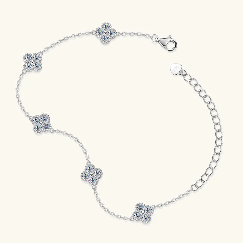 Anizw 2025 New 925 Silver Flower Clover Bracelet Moissanite 3mm for Women 18k Gold Plated Fine Jewelry Certified Lab Diamond D-E