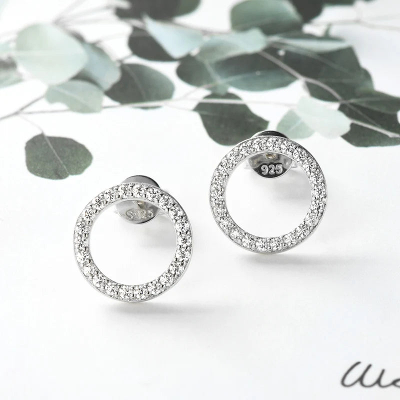 Minimalist 925 Sterling Silver Halo Circle Earrings 1.3mm Round Moissanite Earrings Studs for Women Fine Jewelry 2024 New Trend