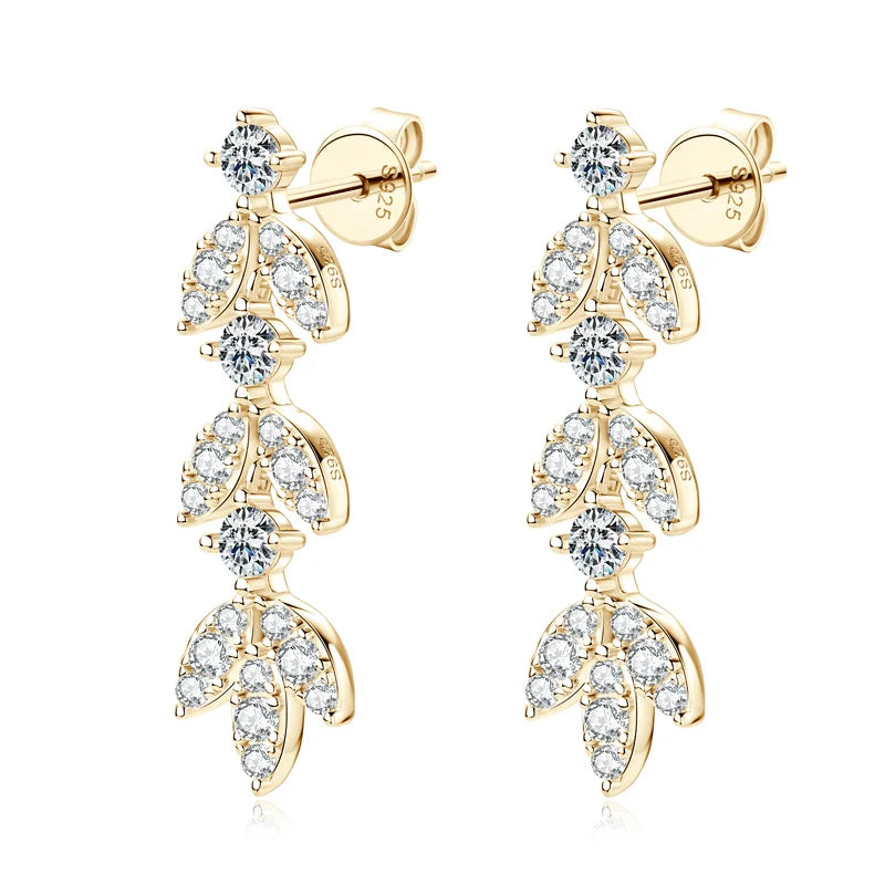 ANZIW Real Moissanite Earrings Leaf Chandelier Drop Dangle Long Earrings 925 Silver Piercing Studs for Women Cute Jewelry Korean