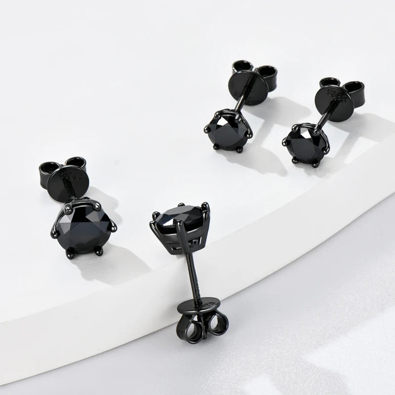 Anziw 6.5MM 2CTW. Black Moissanite Stud Earrings For Women and Men 925 Silver Black Earrings 0.5ct 1ct Round Cut Lab Diamond 5mm