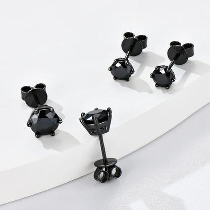 Anziw 6.5MM 2CTW. Black Moissanite Stud Earrings For Women and Men 925 Silver Black Earrings 0.5ct 1ct Round Cut Lab Diamond 5mm