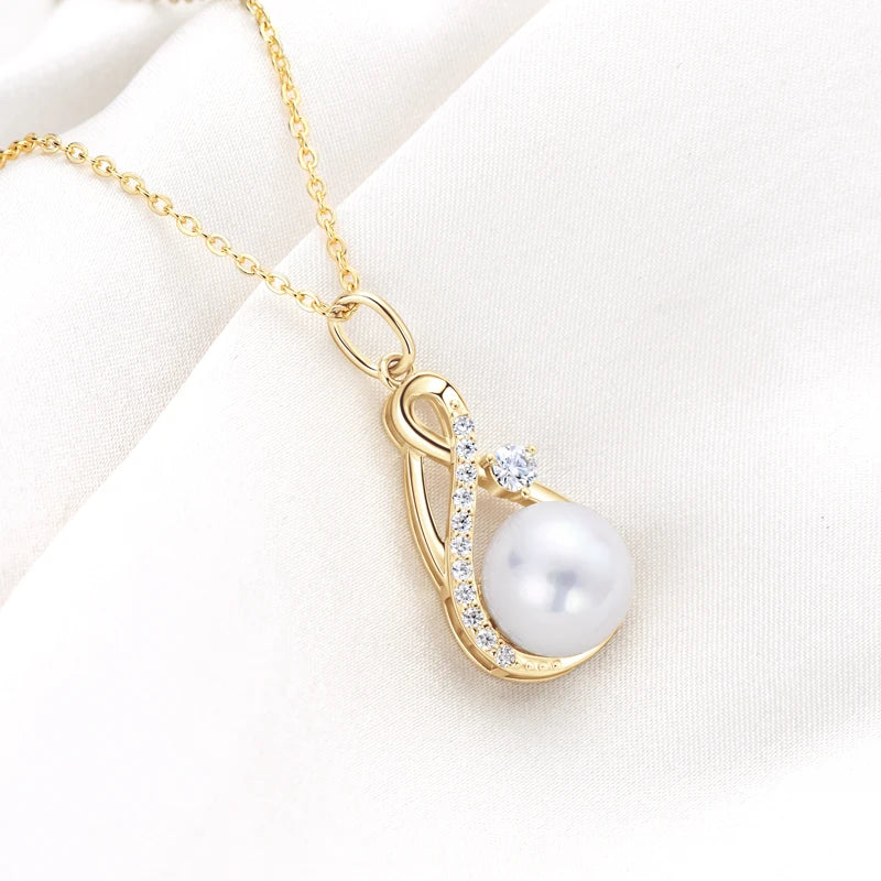 Anziw 10mm Freshwater/Tahitian Black Pearl Moissanite Infinity Pendant Necklace Silver 925 Wedding Jewelry for Women Gift 45+5cm