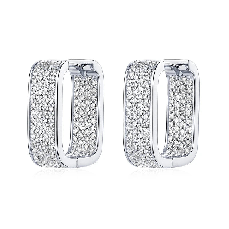 Anziw Original Full Moissanite Earrings Women Square Hoop Earrings Silver 925 Trendy Wedding Party Jewelry with Certificate Gift