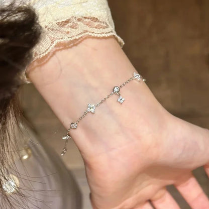 Anziw Certified D-E Moissanite Bracelet 925 Sterling Silver Women's Clover Flower Bracelets Adjustable S925 Chain Trendy Jewelry