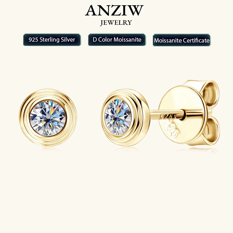 Anziw 3mm D Color Bezel Moissanite Stud Earrings 925 Sterling Silver Earrings Mini Needle for Couple Women Men Valentine's Gift