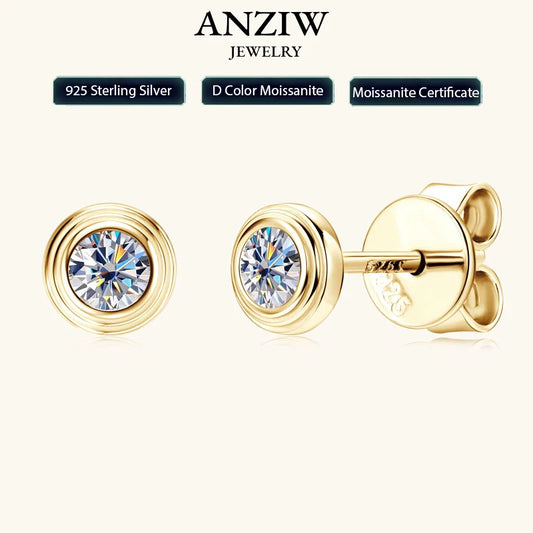 Anziw 3mm D Color Bezel Moissanite Stud Earrings 925 Sterling Silver Earrings Mini Needle for Couple Women Men Valentine's Gift