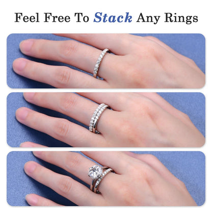 ANZIW Stackable Half Eternity Rings Bands Sparking 2mm Moissanite Wedding Engagement Ring 925 Silver for Women Gifts Jewelry D-E