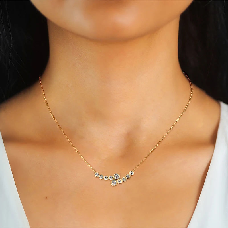 Anziw 4mm&3mm Bubble Moissanite Curved Pendant Necklace for Women 925 Silver Collar French Unique Jewelry 2025 Anniversary Gift