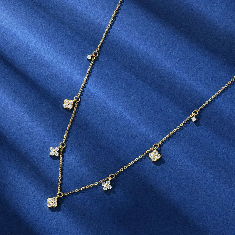 Anziw 2mm Moissanite Pendant Necklace for Women 925 Silver Four Clover Flower Clavicle Necklaces Charm Valentine Gift 2025 Trend