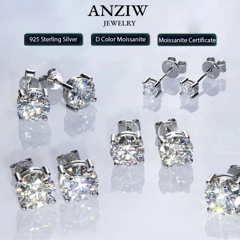 Certified 4mm-10mm D Color Moissanite Stud Earrings for Women Men Silver 925 Piercing Ear Sparkling Lab Diamond Wedding Jewelry