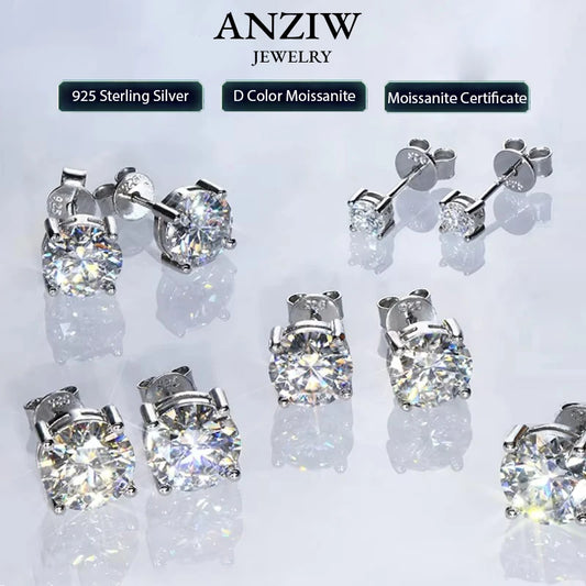 Certified 4mm-10mm D Color Moissanite Stud Earrings for Women Men Silver 925 Piercing Ear Sparkling Lab Diamond Wedding Jewelry