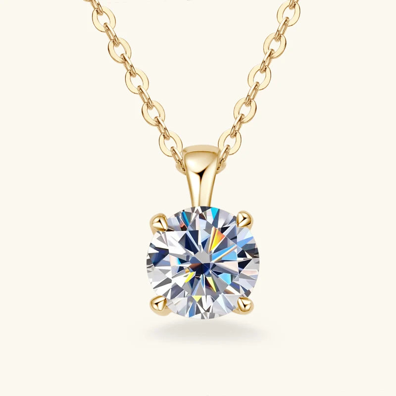 1.0 carat 2ct 3ct D Moissanite Solitaire Drop Necklaces 18k Gold Plated Pendant Original Real 925 Silver Chain Jewelry for Women