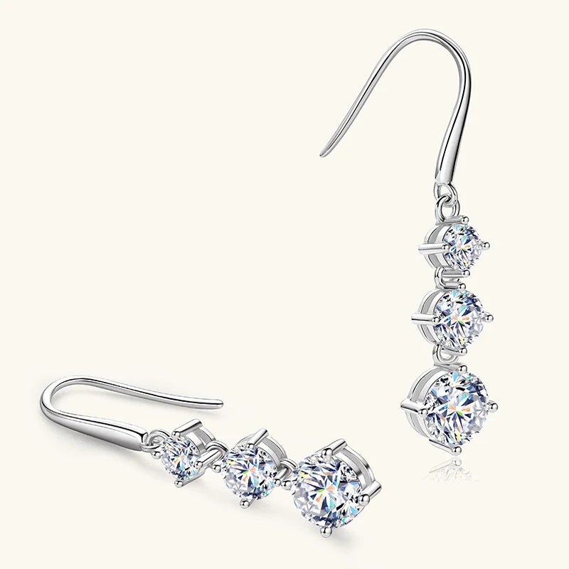 Anziw 3.60CTTW. D VVS1 Moissanite Drop Hook Earrings for Women 925 Silver Sparking Lad Diamond Dangle Earrings Wedding Jewelry