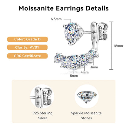 Anziw Trendy Dual Use Earrings Jackets 925 Sterling Silver D Color Moissanite Ear Jacket Studs for Women Jewelry Valentine Gifts