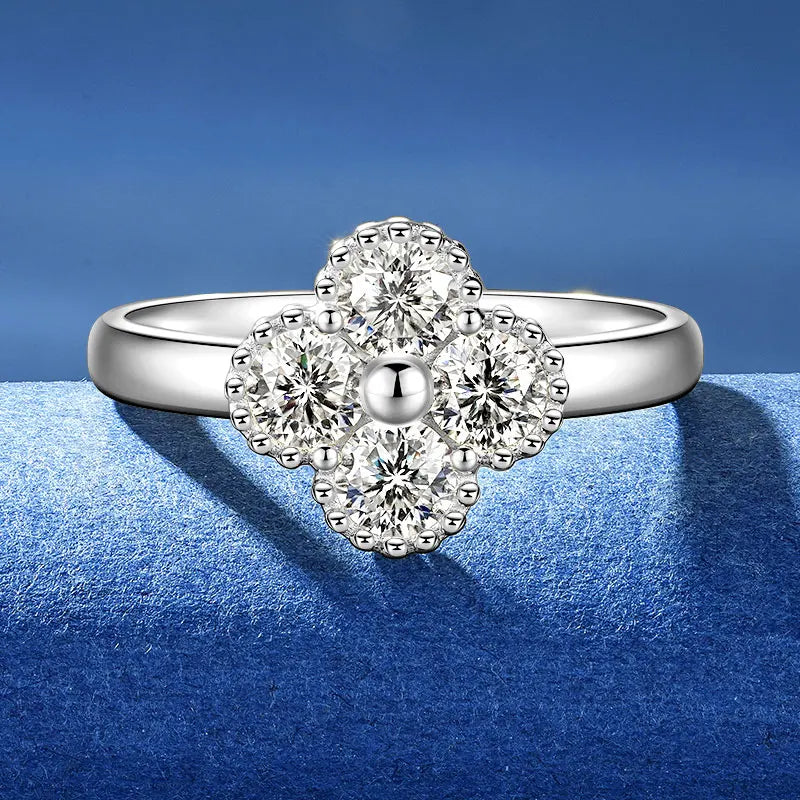 Anziw 0.30CT 4MM Moissanite Ring for Women Real 925 Silver Ring Fashion Clover Flower Finger Jewelry Christmas Valentine's Gifts