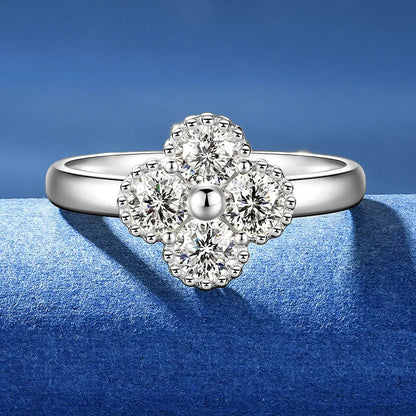 Anziw 0.30CT 4MM Moissanite Ring for Women Real 925 Silver Ring Fashion Clover Flower Finger Jewelry Christmas Valentine's Gifts