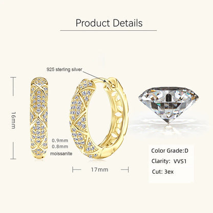 Anziw 2025 New Pave D Moissanite Hoop Huggies Earrings 925 Silver for Women S925 Trendy Fine Jewelry Certified lab Diamond Gift